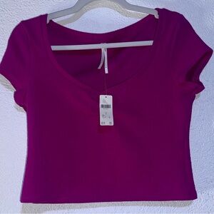 Anthropologie Pink V neck crop top size S NWT